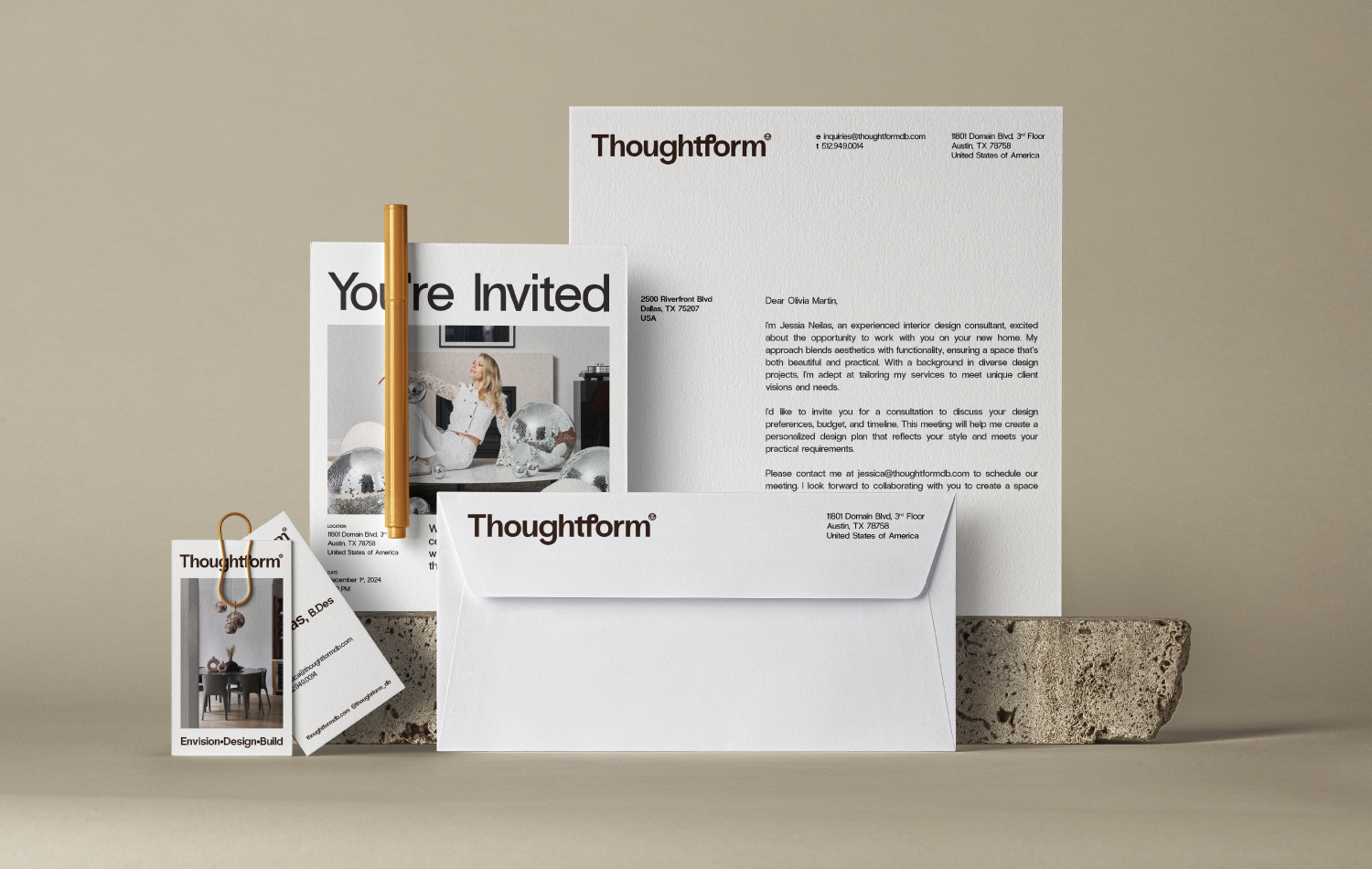 Thoughtform Stationary - Business Card, Envelope, Letterhead and Invite